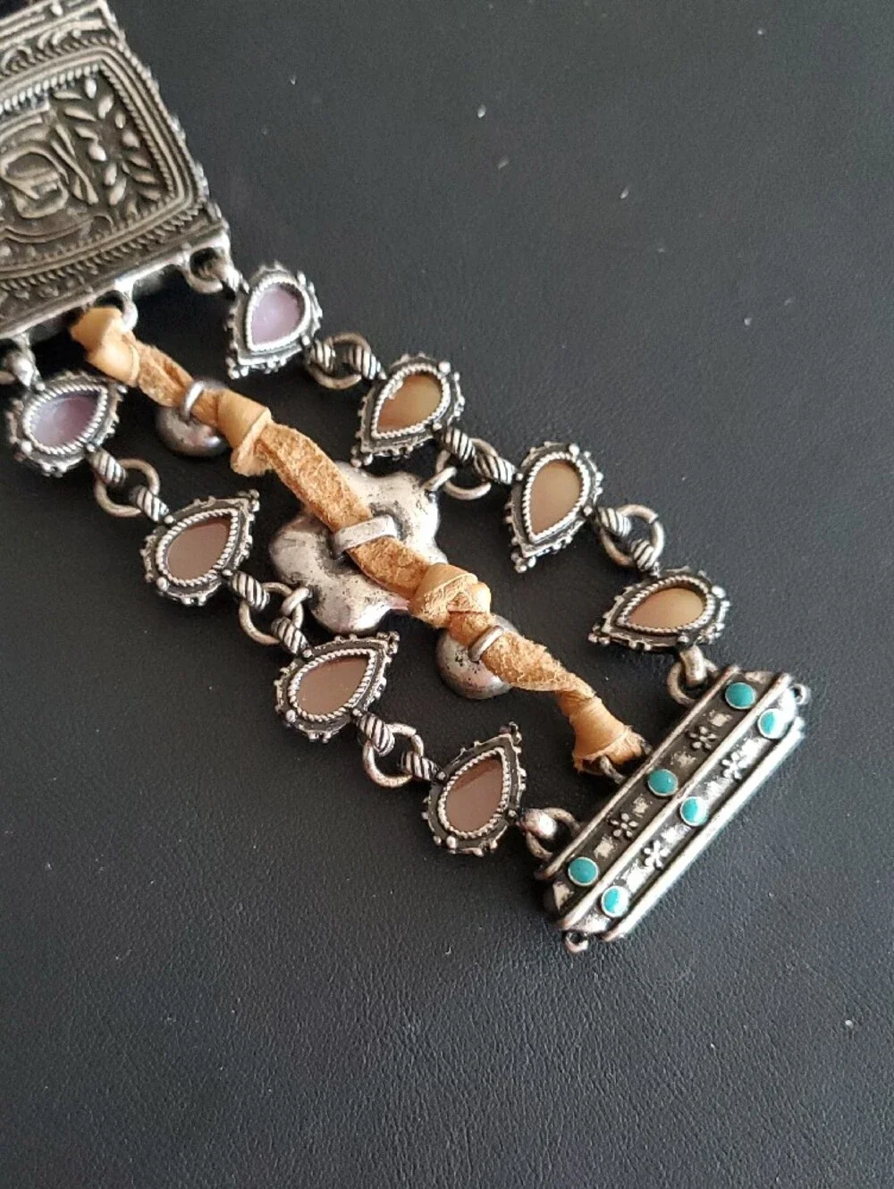 Vintage-Inspired Lucky Brand Silver Tone Bracelet Pale Pink Stones Boho - Picture 9 of 9